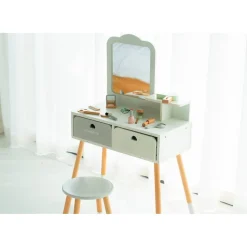 Buxibo Montessori Kaptafelset Hout met Kruk en Spiegel Kinder Make-up Tafel