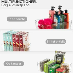 Buxibo 4x Koelkast Organizers Set Multifunctionele Koelkast/Badkamer/Kast/Kantoor Bakjes