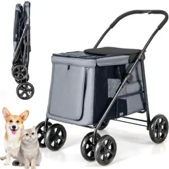 Costway opvouwbare xl hondenbuggy met ademend gaas en opbergvakken