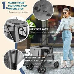 Costway opvouwbare xl hondenbuggy met ademend gaas en opbergvakken