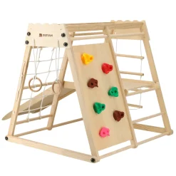 Deryan Luxe Houten Speelklimrek Met Glijbaan Klimwand En Accessoires