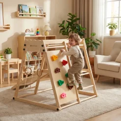 Deryan Luxe Houten Speelklimrek Met Glijbaan Klimwand En Accessoires