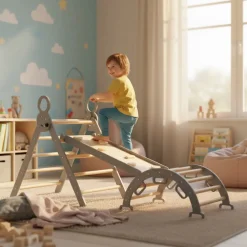 Deryan Luxe Opvouwbare Driehoek Met Klimboog En Glijbaan Montessori Speelgym