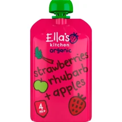 Ella's Kitchen Organic 4M+ Bio Rabarber Aarbeien en Appel Knijpzakje
