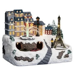 Fééric Lights and Christmas verlicht kerstdorp Eiffeltoren met fontein