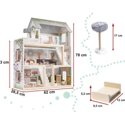 Ikonka Luxe Boho Stijl XL Houten Poppenhuis met Meubels Met LED verlichting