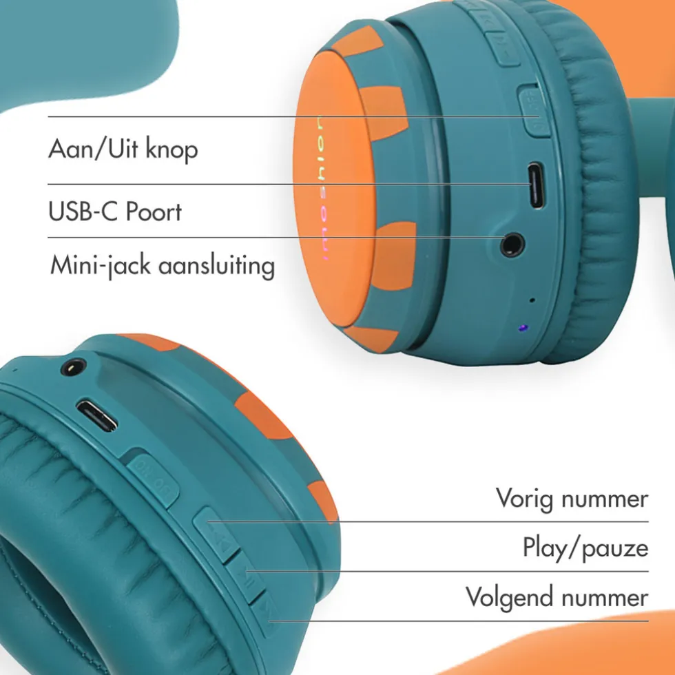 imoshion Draadloze Bluetooth Kinder Koptelefoon met Dino Spikes