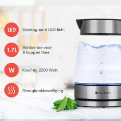 KitchenBrothers Glazen Waterkoker met LED
