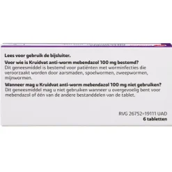 Kruidvat Anti-Worm Mebendazol 100mg Tabletten