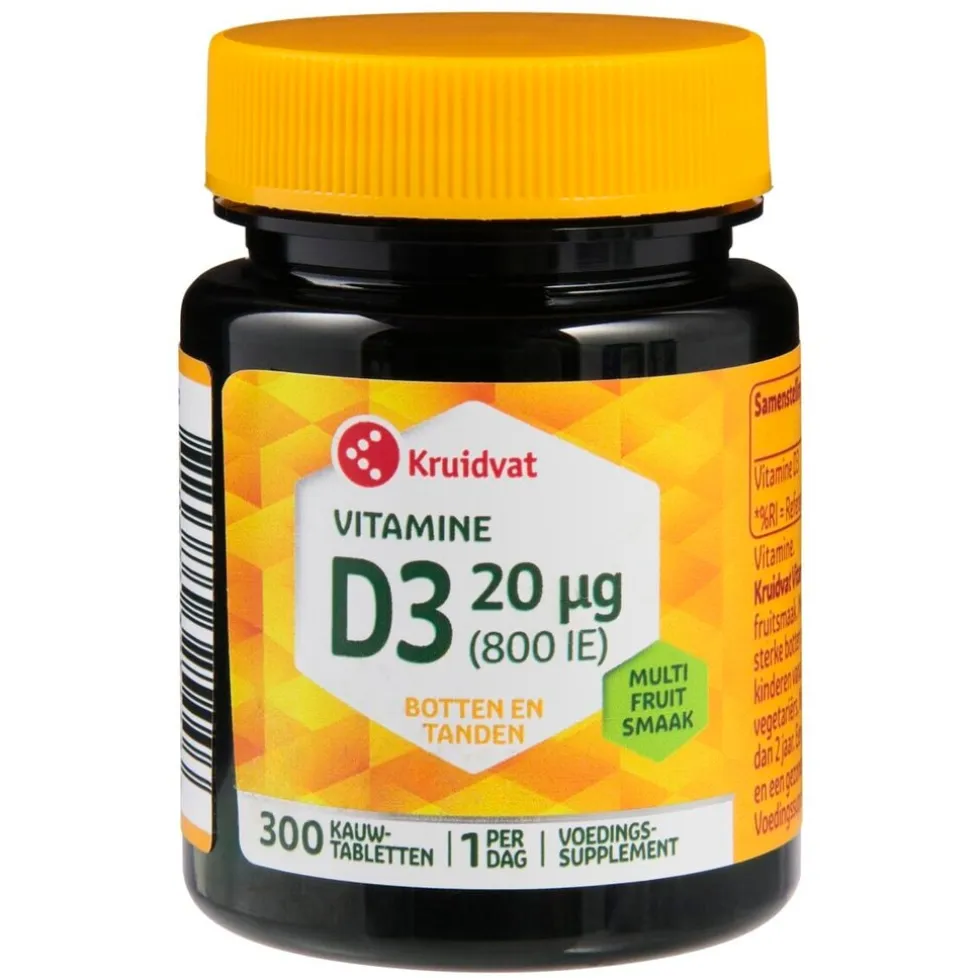 Kruidvat Vitamine D3 20mcg Kauwtabletten