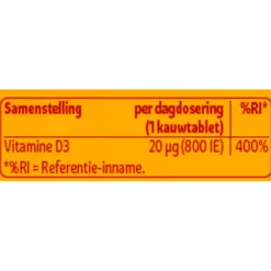 Kruidvat Vitamine D3 20mcg Kauwtabletten