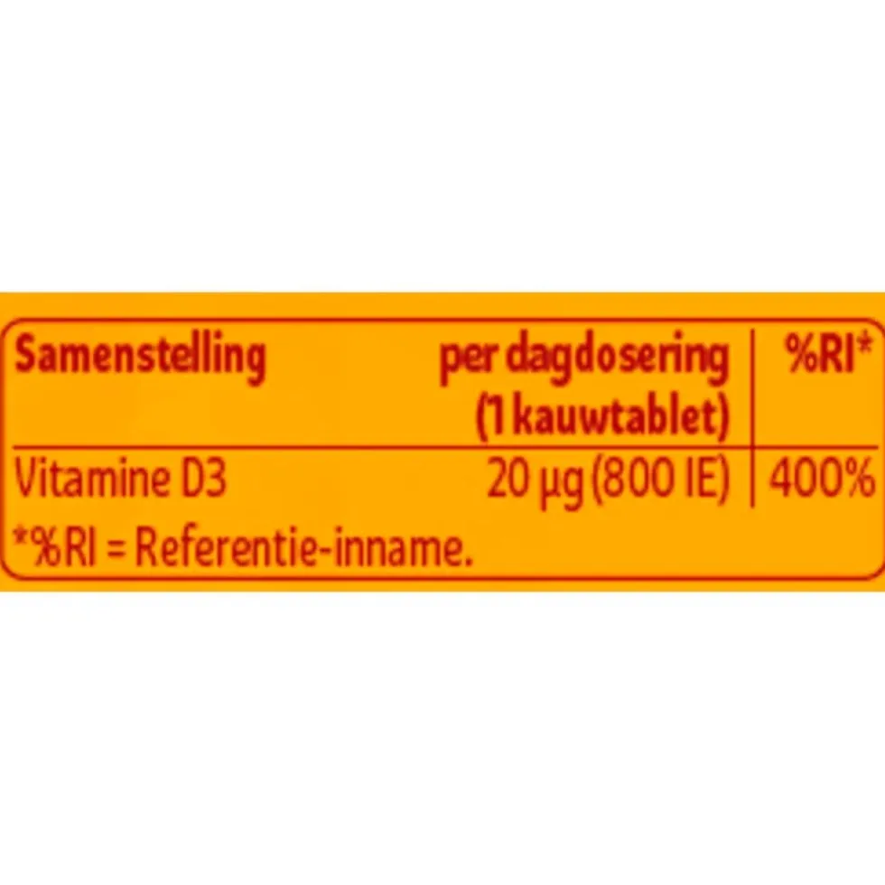 Kruidvat Vitamine D3 20mcg Kauwtabletten