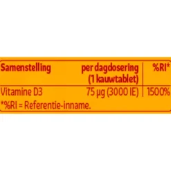 Kruidvat Vitamine D3 75ug Kauwtabletten