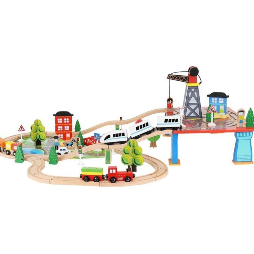 Kruzzel 88 delige Speelgoed Houten Treinset met Elektrische Trein