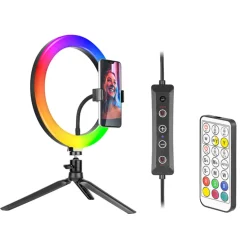 Led ringlamp met tripod met rgb verlichting en verschillende kleuren