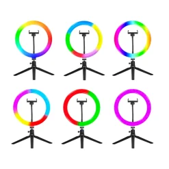 Led ringlamp met tripod met rgb verlichting en verschillende kleuren