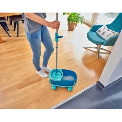 Leifheit Clean Twist Dweil Set Disc Mop Ergo met Emmer op Wieltjes en Uitwringsysteem