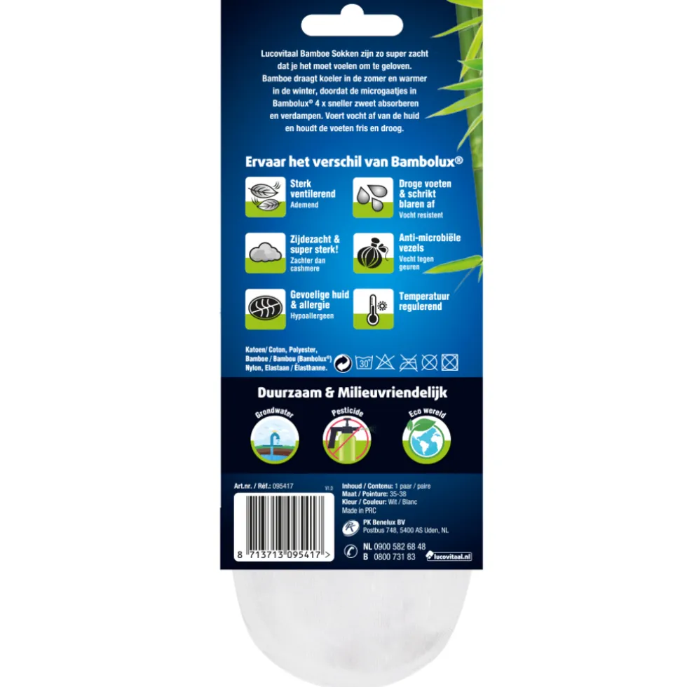 Lucovitaal Bamboe Witte Sportsokken
