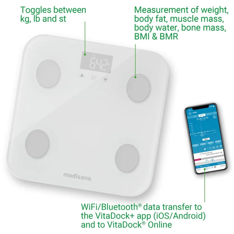 medisana BS 600 Lichaamsanalyse weegschaal met WiFi en Bluetooth