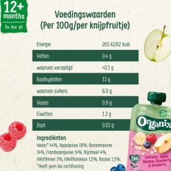 Organix 12+M Haver, Appel, Banaan, Aardbei & Bosbes Knijpfruit