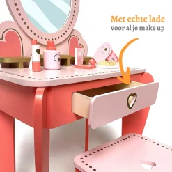 Rijoka Houten Kaptafel Make up Dresser met Krukje en Spiegel