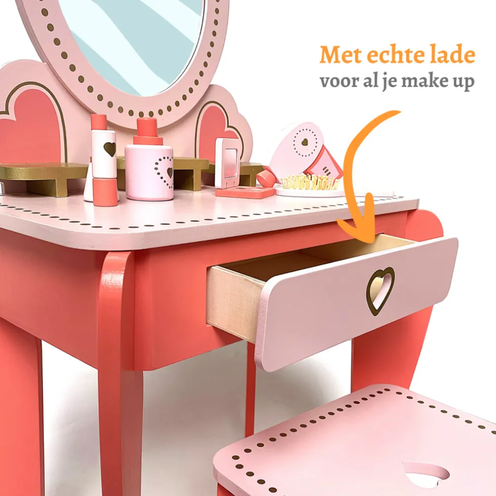 Rijoka Houten Kaptafel Make up Dresser met Krukje en Spiegel