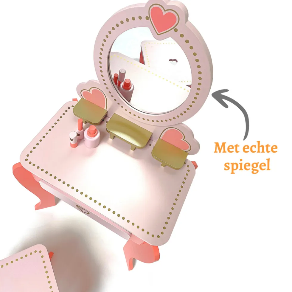 Rijoka Houten Kaptafel Make up Dresser met Krukje en Spiegel
