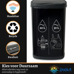 Rijoka Prullenbak Sensor Dubbel 50 Liter Recycle Soft Close Vingerafdrukvrij