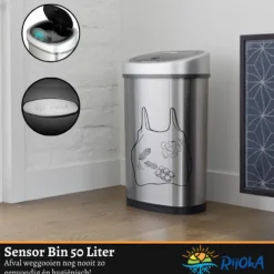 Rijoka Prullenbak Sensor 50 Liter RVS Soft Close Vingerafdrukvrij