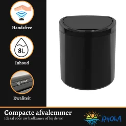 Rijoka Sensor Afvalemmer 8 Liter Kunststof Soft Close Prullenbak