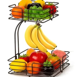 SensaHome Fruitmand met Bananenhouder Vierkant 2-Laags