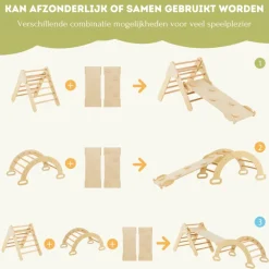 Trendmix 3 in 1 Houten Klimset met Glijbaan Klimdriehoek en Klimboog