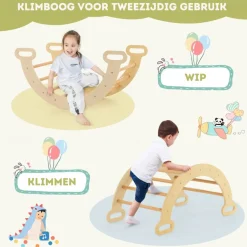 Trendmix 3 in 1 Houten Klimset met Glijbaan Klimdriehoek en Klimboog