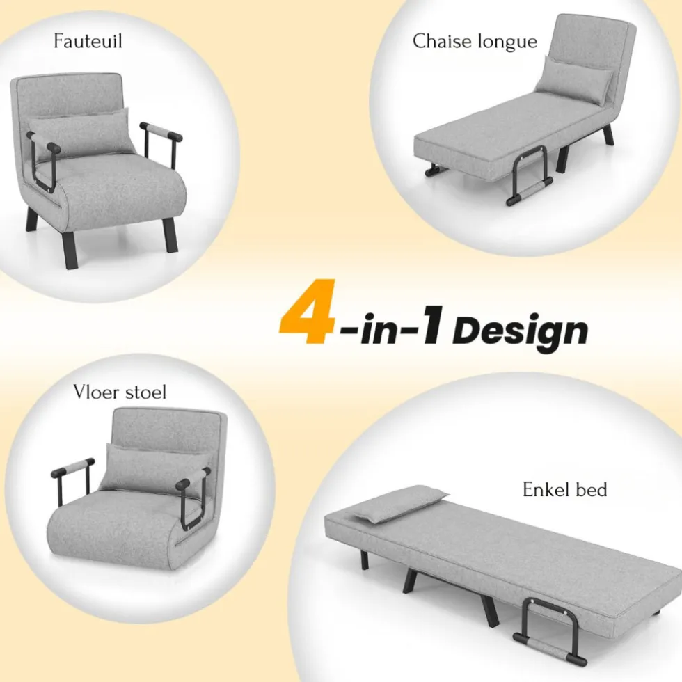 Trendmix 4-in-1 Uitklapbare Slaapstoel Slaapbank Met 6 Standen Verstelbare Rugleuning