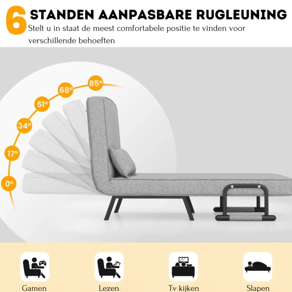 Trendmix 4-in-1 Uitklapbare Slaapstoel Slaapbank Met 6 Standen Verstelbare Rugleuning